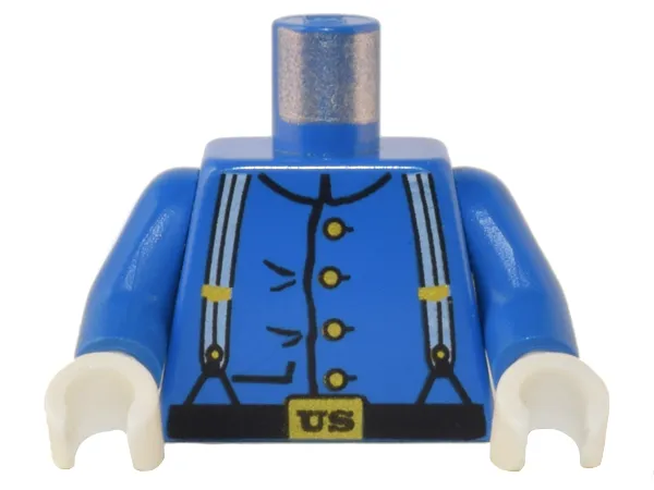 Torso Western Cavalry Uniform, 4 Buttons, Suspenders Pattern / Blue Arms / White Hands