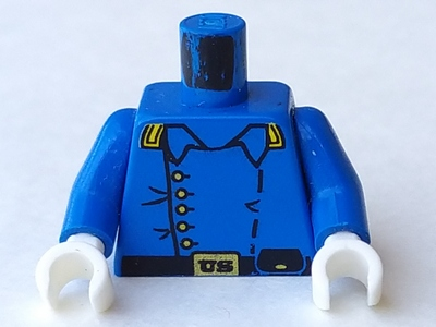 Torso Western Cavalry Uniform, 5 Buttons, Black Belt and Pouch, Gold Buckle with 'US' Pattern / Blue Arms / White Hands