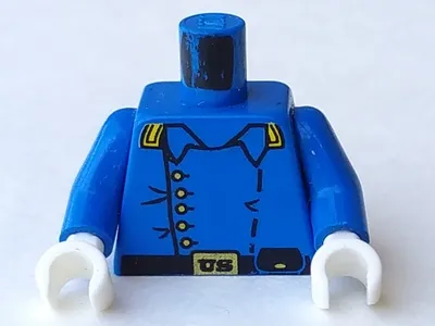 Torso Western Cavalry Uniform, 5 Buttons, Black Belt and Pouch, Gold Buckle with 'US' Pattern / Blue Arms / White Hands