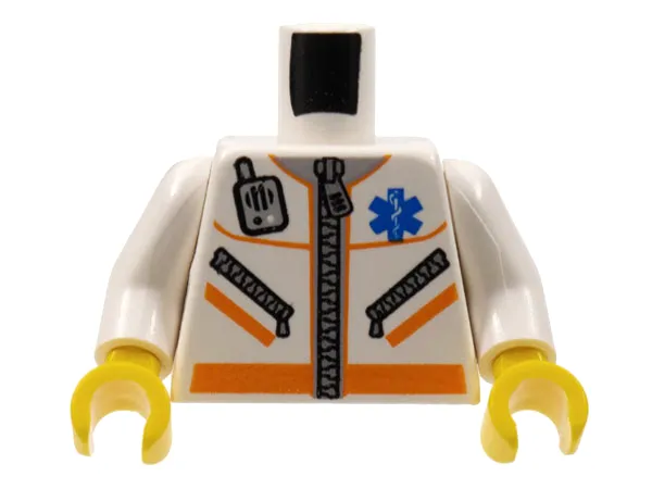 Torso Hospital EMT Star of Life, Zipper, Zippered Pockets, Radio Pattern / White Arms / Yellow Hands