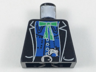 Torso Western Bandit Jacket over Blue Shirt, Green String Tie with Bow, Gun in Belt Pattern