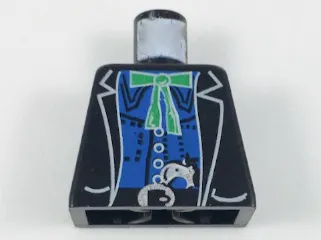 Torso Western Bandit Jacket over Blue Shirt, Green String Tie with Bow, Gun in Belt Pattern