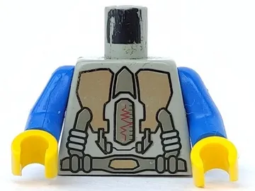 Torso Spacesuit with Gold Armor Panels and Dark Gray Tubes, Belt and Display with Red Zig Zag Line Pattern / Blue Arms / Yellow Hands