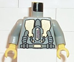 Torso Spacesuit with Gold Armor Panels and Dark Gray Tubes, Belt and Display with Red Zig Zag Line Pattern / Light Gray Arms / Yellow Hands