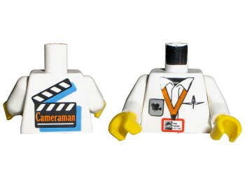 Torso Studios Cameraman ID, Logo, Pen, Film Slate on Back Pattern / White Arms / Yellow Hands