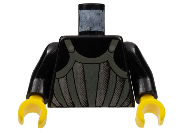 Torso Castle Fright Knights Dark Gray, Silver Striped Armor Pattern / Black Arms / Yellow Hands
