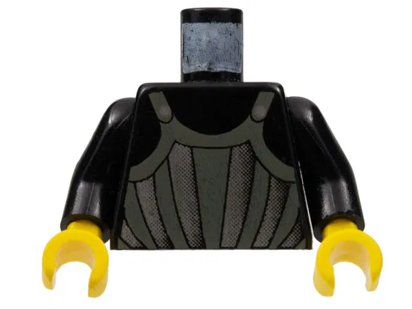 Torso Castle Fright Knights Dark Gray, Silver Striped Armor Pattern / Black Arms / Yellow Hands