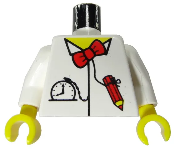 Torso Time Cruisers Red Bow Tie, Pencil and Pocket Watch Pattern / White Arms / Yellow Hands