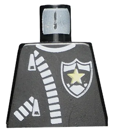 Torso Police Leather Jacket with Thick White Zippers and Badge with Yellow Star Pattern