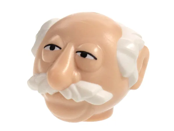 Minifigure, Head, Modified Muppet Waldorf with White Hair and Moustache Pattern