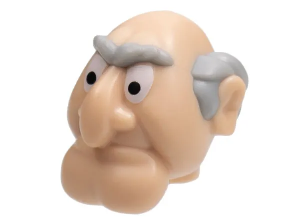 Minifigure, Head, Modified Muppet Statler with Light Bluish Gray Hair and Eyebrows Pattern