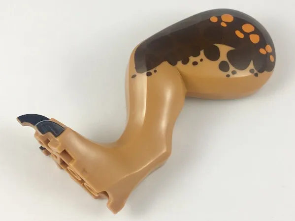 Dinosaur Leg Large (Rear) Tyrannosaurus rex Left with Black Pin with Black Claws and Dark Brown and Orange Spots over Reddish Brown Pattern