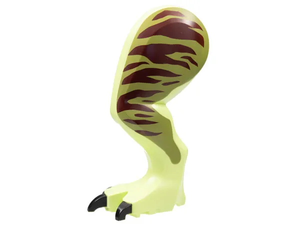 Dinosaur Leg Large (Rear) Tyrannosaurus rex Left with Black Pin with Black Claws, Dark Red Stripes on Olive Green Background Pattern