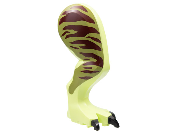 Dinosaur Leg Large (Rear) Tyrannosaurus rex Right with Black Pin with Black Claws, Dark Red Stripes on Olive Green Background Pattern