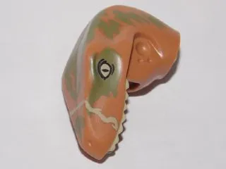 Dinosaur Head Raptor with Pin Hole with Tan Teeth and Olive Green Splotches Pattern