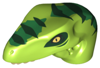 Dinosaur Head Raptor with Pin Hole with Tan Teeth and Dark Green Stripes and Green Markings Pattern