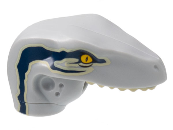 Dinosaur Head Raptor with Pin Hole with Tan Teeth and Dark Blue Stripes over Tan Pattern