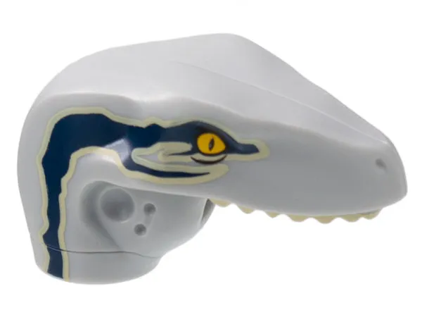 Dinosaur Head Raptor with Pin Hole with Tan Teeth and Dark Blue Stripes over Tan Pattern