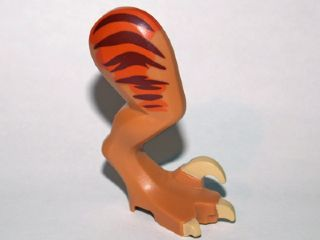Dinosaur Leg Large (Rear) Raptor Right with Pin with Tan Claws and Dark Brown Stripes over Dark Orange Pattern