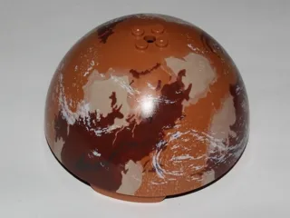 Cylinder Hemisphere 11 x 11, Studs on Top with Dark Red, Dark Tan, and White Planet Pattern (SW Tatooine)