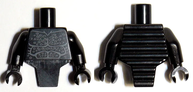 Torso, Modified Short with Ridged Armor with Bare Chest with Muscles Outline and White Chest Hair Pattern / Black Arms / Black Hands