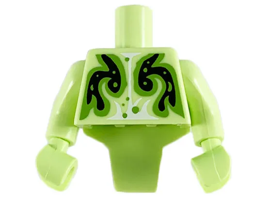 Torso, Modified Short with Ridged Armor with Black Swirl Pattern / Yellowish Green Arms / Yellowish Green Hands