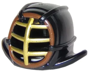 Minifigure, Headgear Helmet Ninjago Kendo with Gold Grille Mask and Reddish Brown Trim Pattern