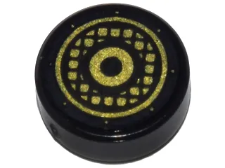 Tile, Round 1 x 1 with Gold Concentric Circles and Speaker Grille Pattern
