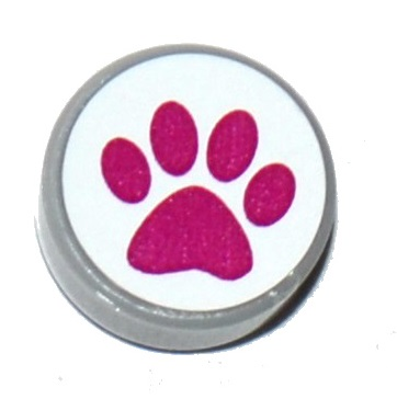 Tile, Round 1 x 1 with Magenta Paw Print on White Background Pattern (Sticker) - Set 41124