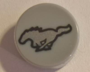Tile, Round 1 x 1 with Silver Horse with Black Border Pattern (Ford Mustang Logo)