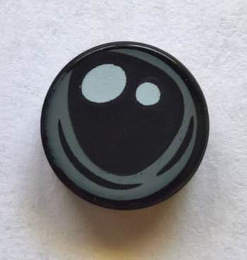 Tile, Round 1 x 1 with 2 White Spots and Dark Bluish Gray Irregular Circular Outline (Spider Eye) Pattern