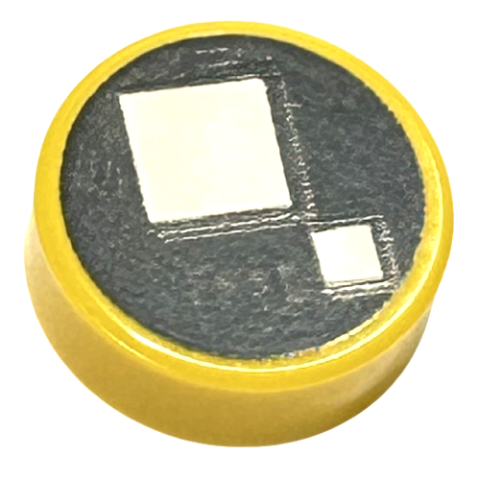 Tile, Round 1 x 1 with 2 White Squares on Black Background Pattern (BrickHeadz Hedwig / Tom Eye)