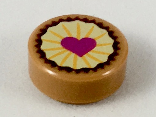 Tile, Round 1 x 1 with Pastry, Magenta Heart on Bright Light Yellow Icing Pattern