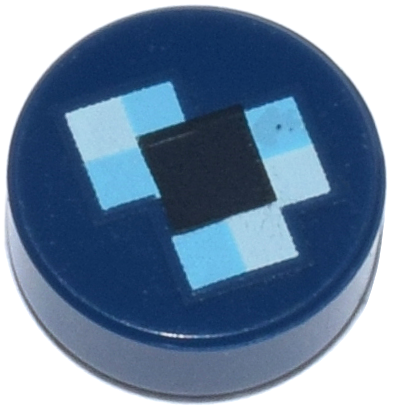 Tile, Round 1 x 1 with Pixelated Black, Medium Azure and Light Aqua Squares Pattern (Minecraft Ender Pearl)