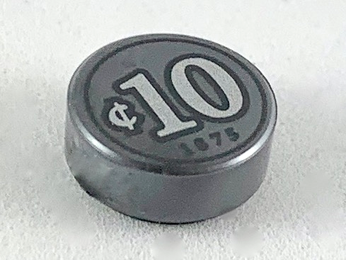 Tile, Round 1 x 1 with Silver Coin Money with Cent Symbol, '10' and '1875' Pattern