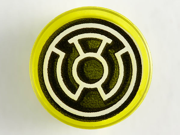 Tile, Round 1 x 1 with White Concentric Circles and Lines on Black Background Pattern (DC Yellow Lantern Logo)