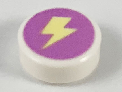 Tile, Round 1 x 1 with Bright Light Yellow Lightning Bolt on Medium Lavender Background Pattern