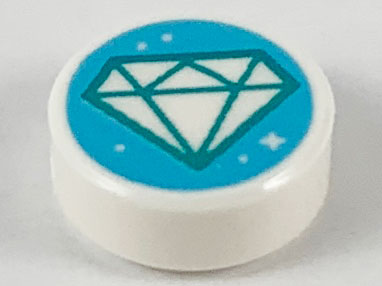 Tile, Round 1 x 1 with Dark Turquoise Jewel Outline and Sparkles on Medium Azure Background Pattern