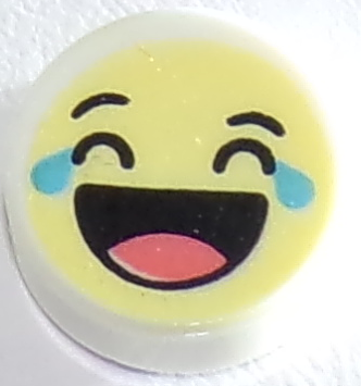 Tile, Round 1 x 1 with Emoji, Bright Light Yellow Face, Laughing, Medium Azure Tears, and Open Mouth with Coral Tongue Pattern