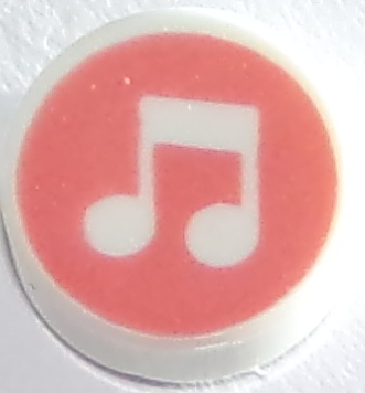 Tile, Round 1 x 1 with Music Notes on Coral Background Pattern