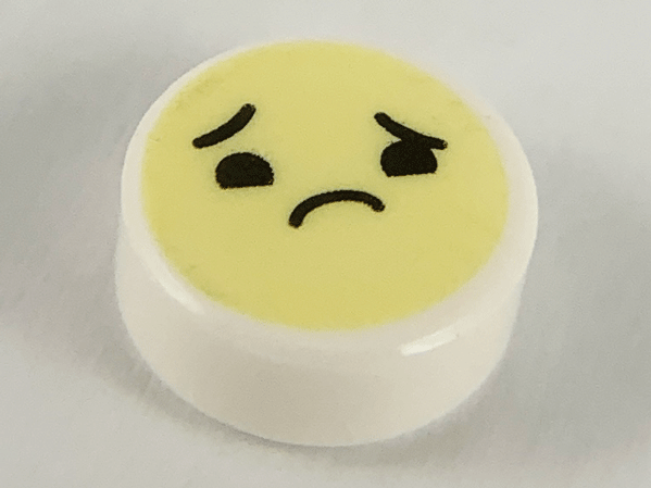 Tile, Round 1 x 1 with Emoji, Bright Light Yellow Face, Worried with Raised Right Eyebrow Pattern