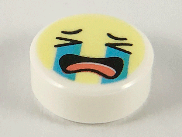 Tile, Round 1 x 1 with Emoji, Bright Light Yellow Face, Crying Medium Azure Tear Streams, Open Mouth with Coral Tongue Pattern