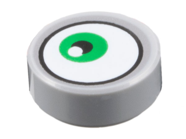 Tile, Round 1 x 1 with White Eye with Off-Center Green Iris Pattern
