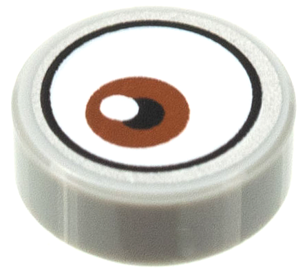 Tile, Round 1 x 1 with White Eye with Off-Center Reddish Brown Iris Pattern 1