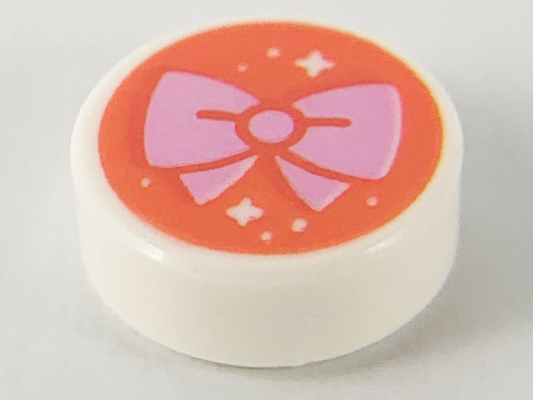 Tile, Round 1 x 1 with Bright Pink Bow and White Stars on Coral Background Pattern