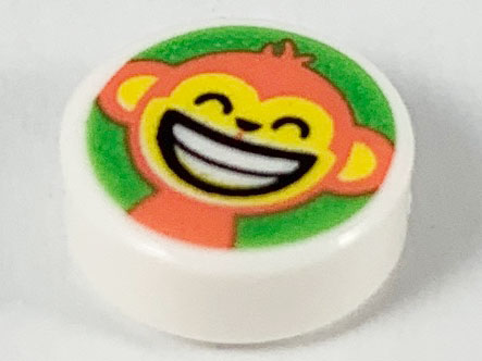 Tile, Round 1 x 1 with Coral Monkey with Bright Light Orange Face on Bright Green Background Pattern