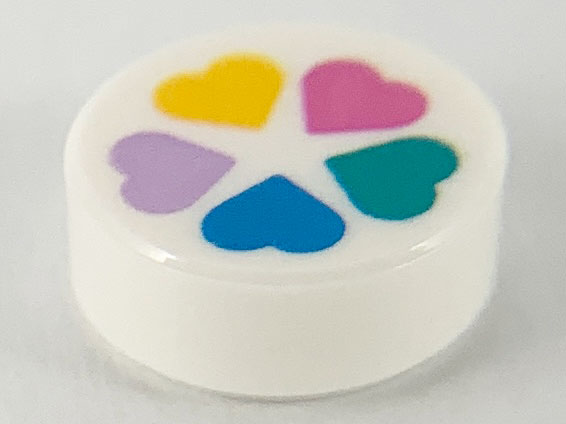 Tile, Round 1 x 1 with Lavender, Bright Light Orange, Dark Pink, Dark Turquoise and Dark Azure Hearts Pattern