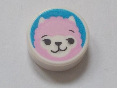 Tile, Round 1 x 1 with Bright Pink Alpaca / Llama Face on Dark Azure Background Pattern