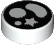 Tile, Round 1 x 1 with Circles, Bean, and Star on Black Background Pattern