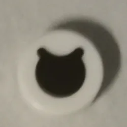 Tile, Round 1 x 1 with Black Circle Eye with Partially Closed Curved Eyelid Pattern